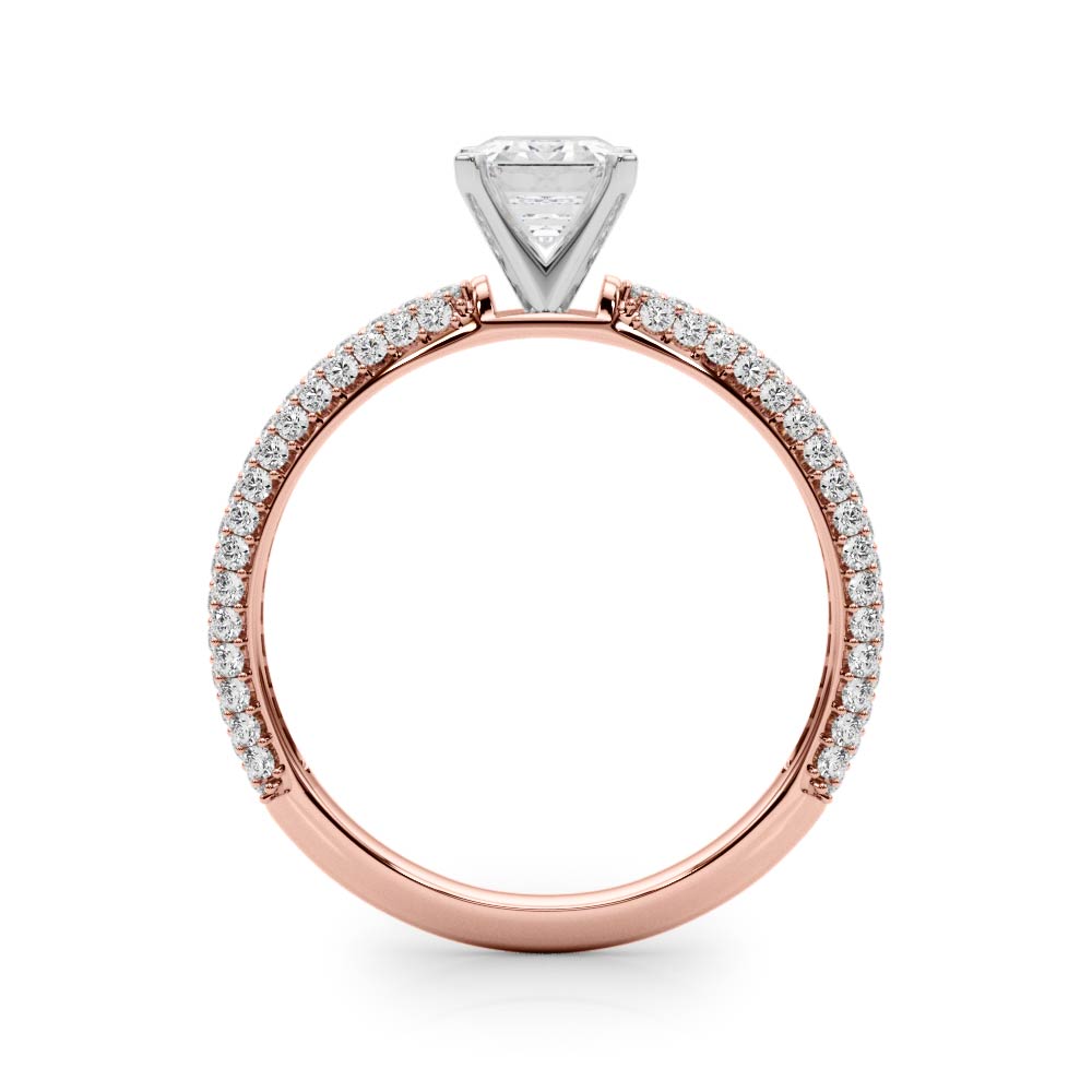 Rose gold Emerald Solitaire with Pave Band and Four-Prong Setting