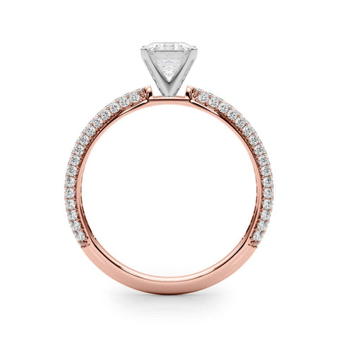 Rose gold Emerald Solitaire with Pave Band and Four-Prong Setting