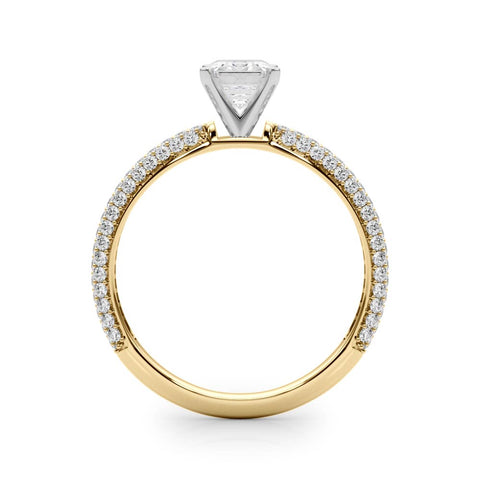 Yellow gold Emerald Solitaire with Pave Band and Four-Prong Setting