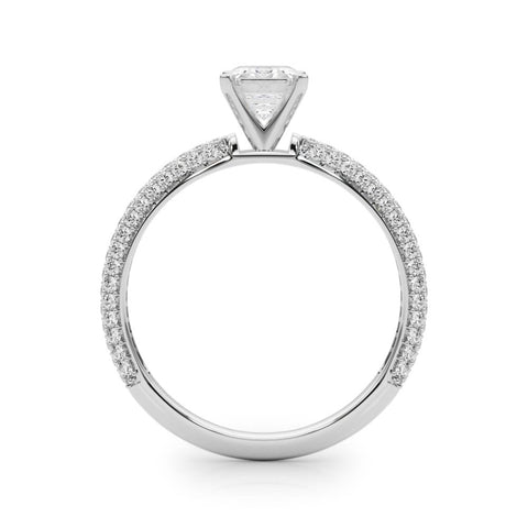 White gold Emerald Solitaire with Pave Band and Four-Prong Setting
