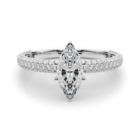 Platinum Marquise Solitaire with Pave Band and Four-Prong Setting