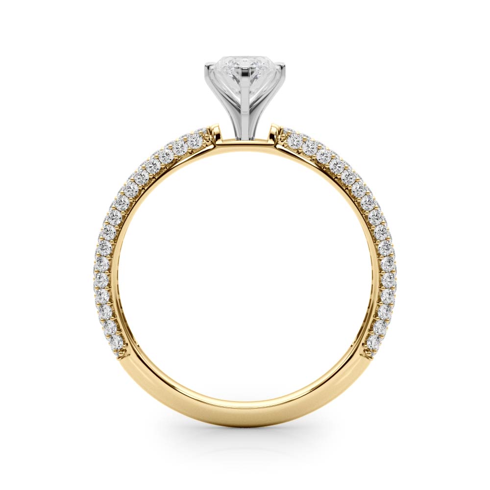 Yellow gold Marquise Solitaire with Pave Band and Four-Prong Setting