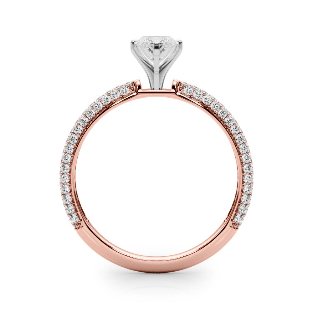 Rose gold Marquise Solitaire with Pave Band and Four-Prong Setting