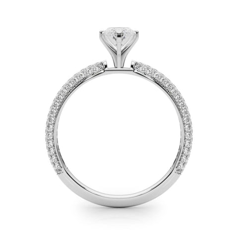 Platinum Marquise Solitaire with Pave Band and Four-Prong Setting