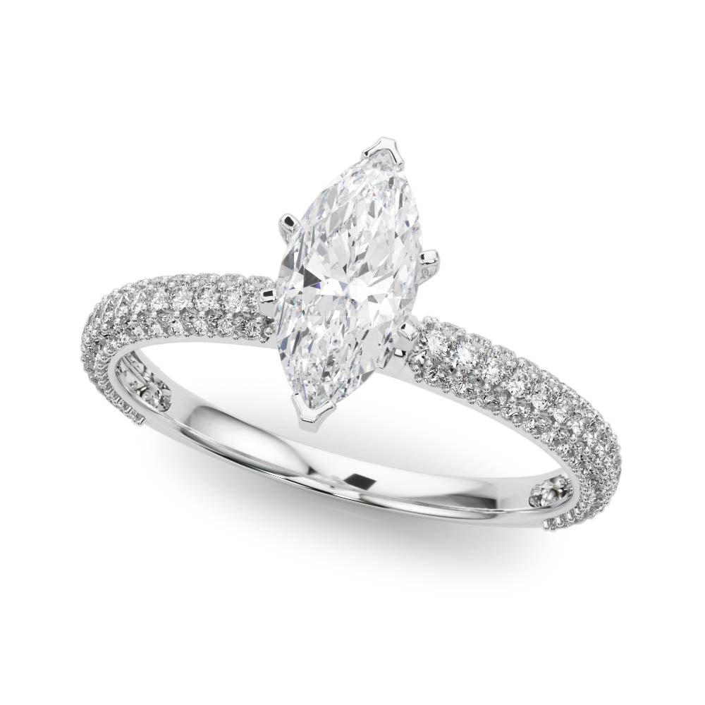 Platinum Marquise Solitaire with Pave Band and Four-Prong Setting