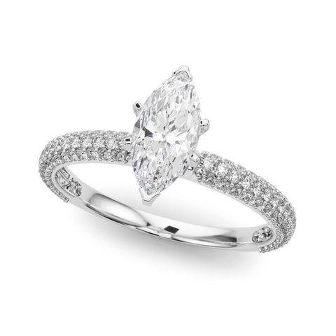 Platinum Marquise Solitaire with Pave Band and Four-Prong Setting