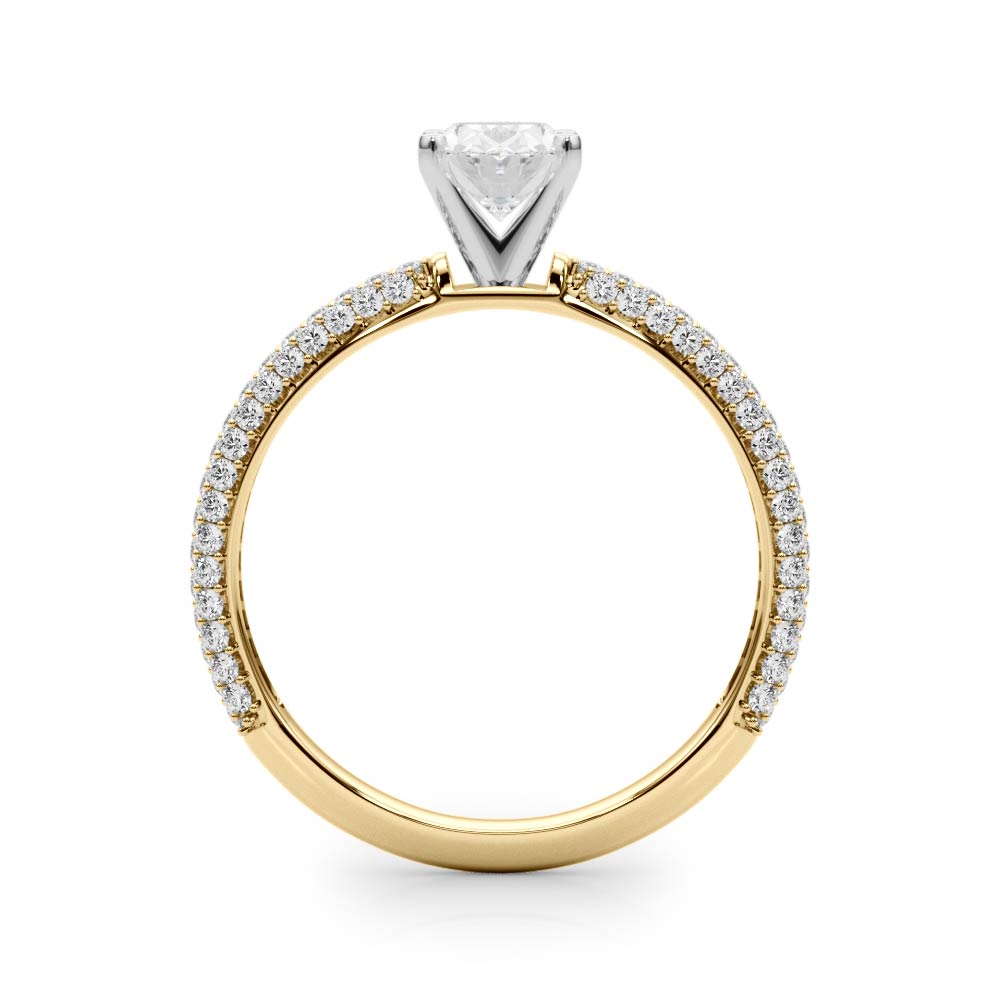 Yellow gold Oval Solitaire with Pave Band and Four-Prong Setting