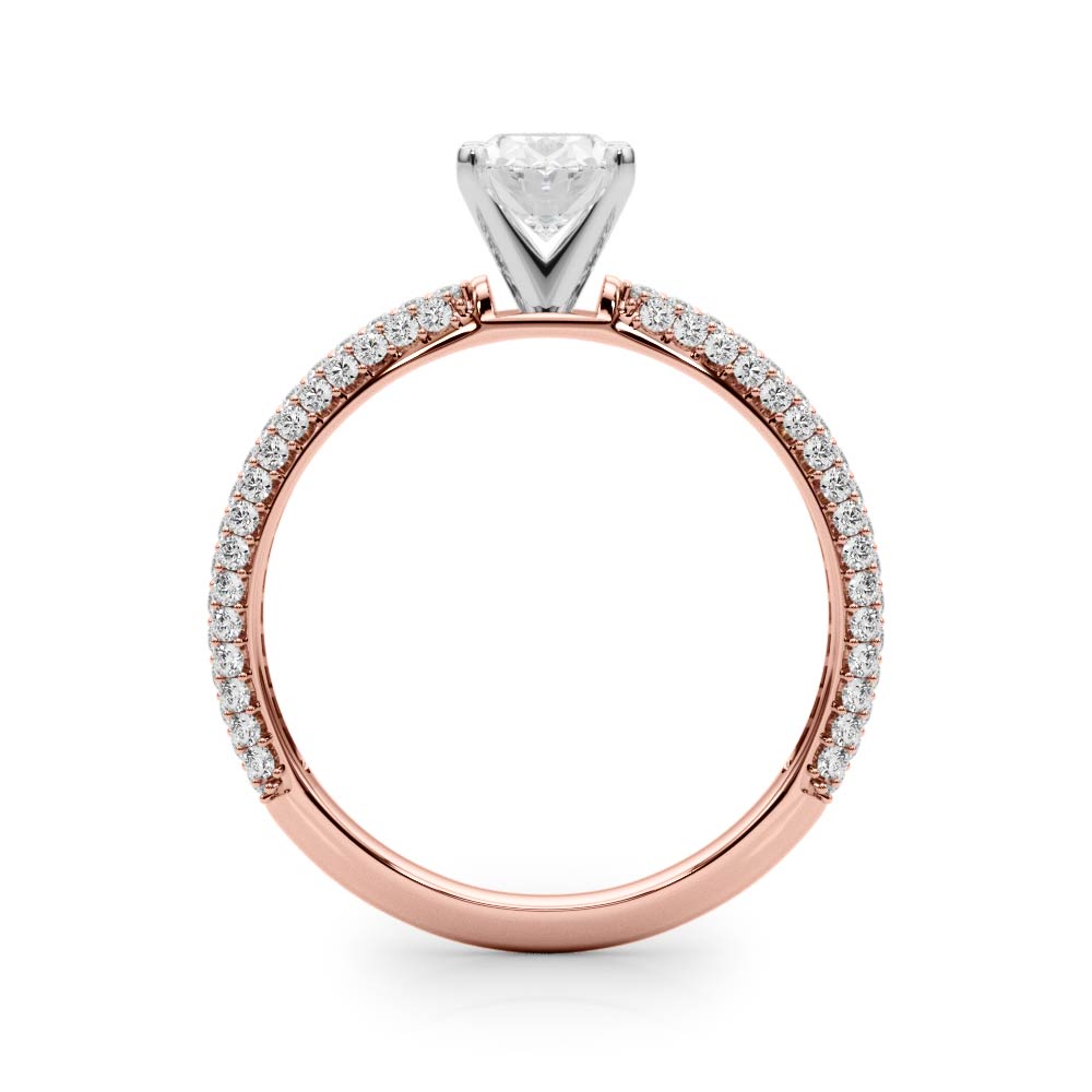 Rose gold Oval Solitaire with Pave Band and Four-Prong Setting