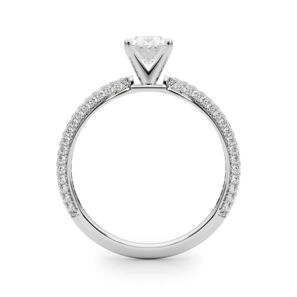 White gold Oval Solitaire with Pave Band and Four-Prong Setting