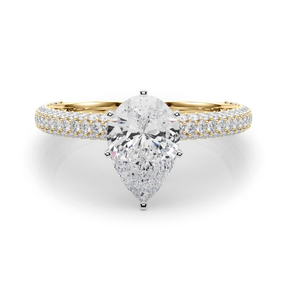 Yellow gold Pear Solitaire with Pave Band and Four-Prong Setting