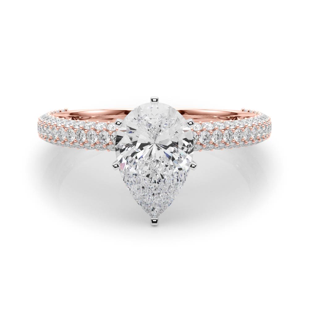 Rose gold Pear Solitaire with Pave Band and Four-Prong Setting