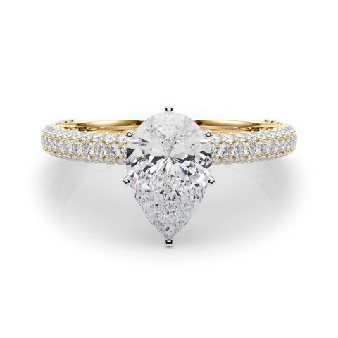Yellow gold Pear Solitaire with Pave Band and Four-Prong Setting