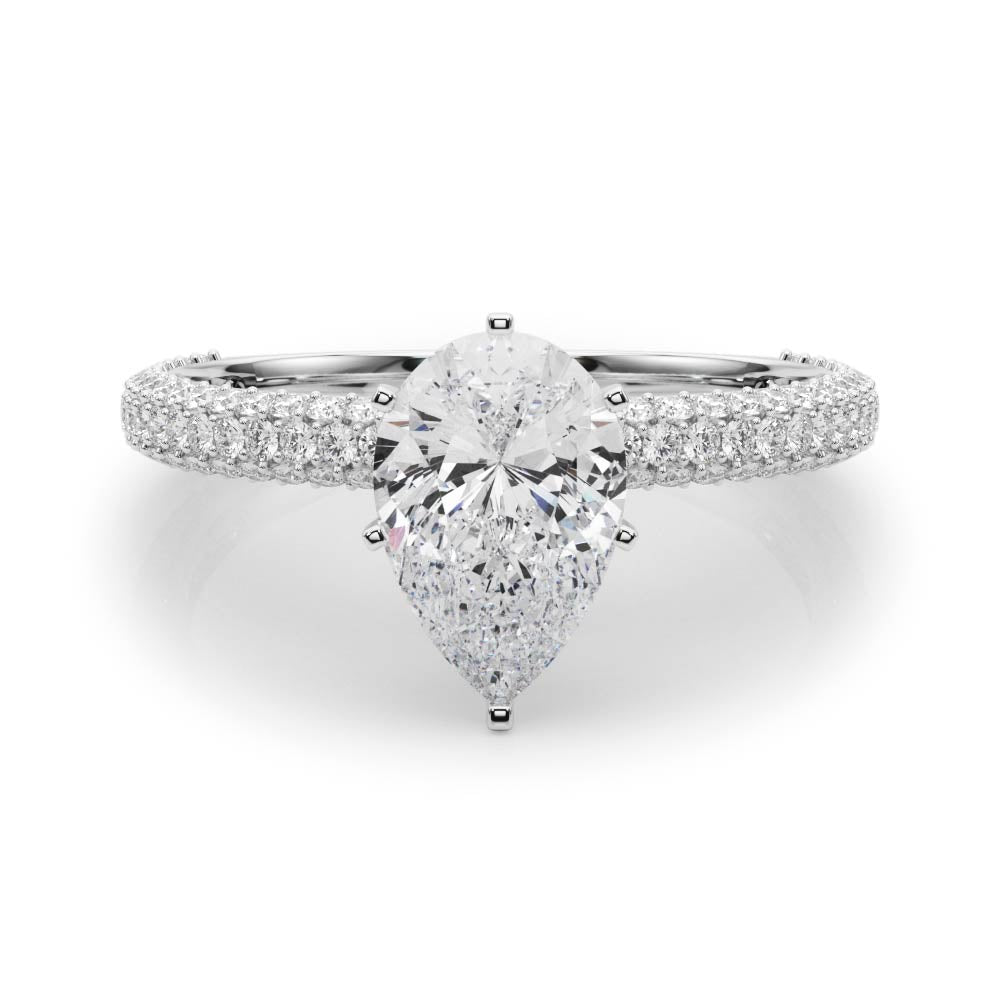 Platinum Pear Solitaire with Pave Band and Four-Prong Setting