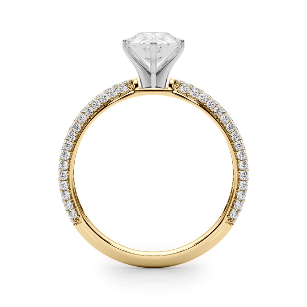 Yellow gold Pear Solitaire with Pave Band and Four-Prong Setting