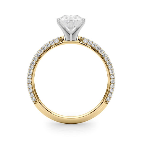 Yellow gold Pear Solitaire with Pave Band and Four-Prong Setting