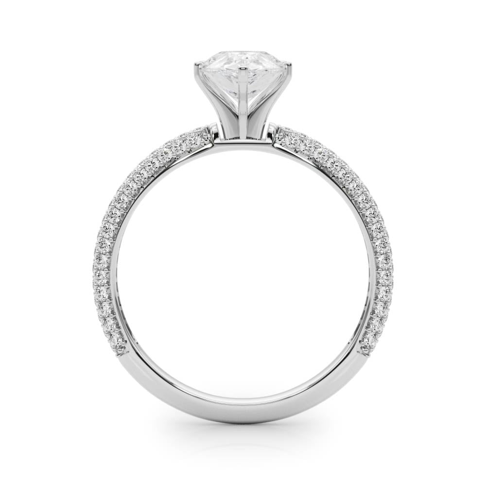 Platinum Pear Solitaire with Pave Band and Four-Prong Setting
