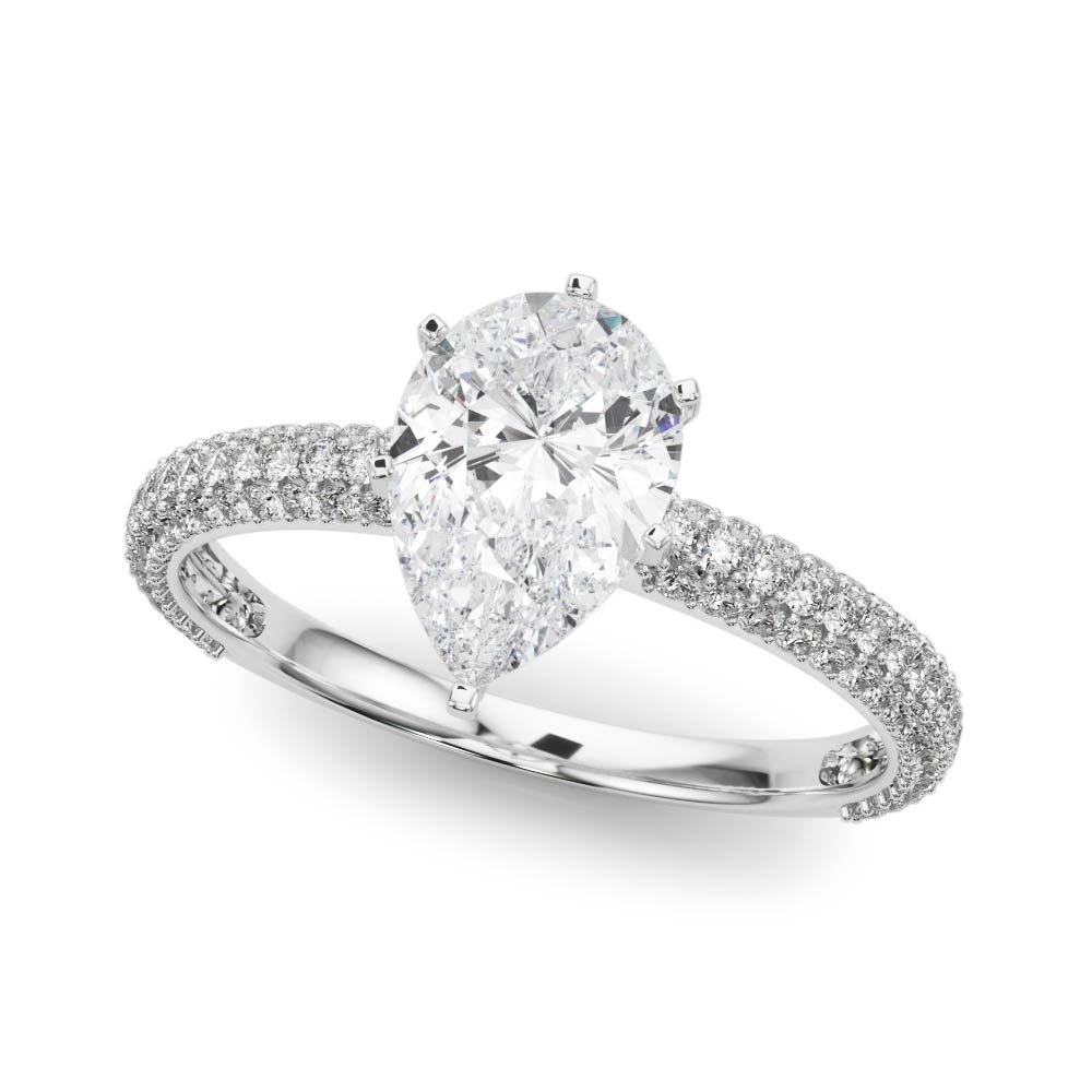 Platinum Pear Solitaire with Pave Band and Four-Prong Setting