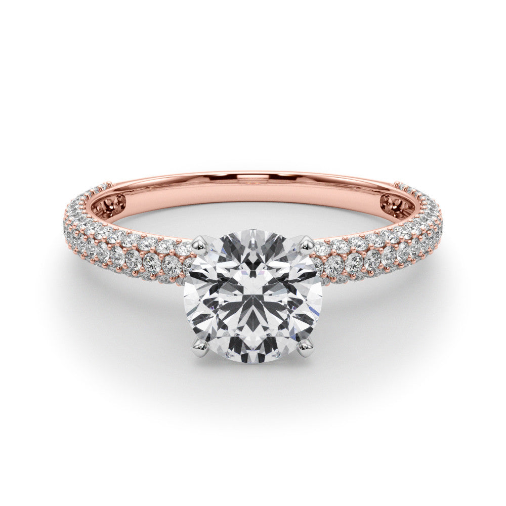 Rose gold Round Solitaire with Pave Band and Four-Prong Setting