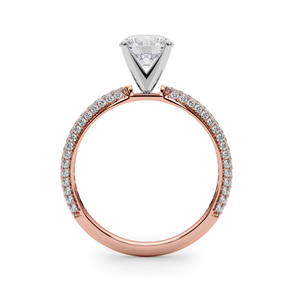 Rose gold Round Solitaire with Pave Band and Four-Prong Setting