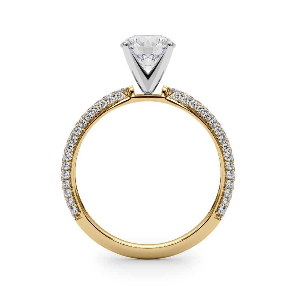 Yellow gold Round Solitaire with Pave Band and Four-Prong Setting