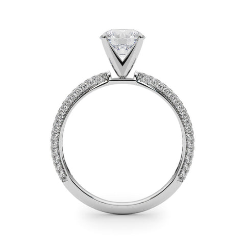 White gold Round Solitaire with Pave Band and Four-Prong Setting