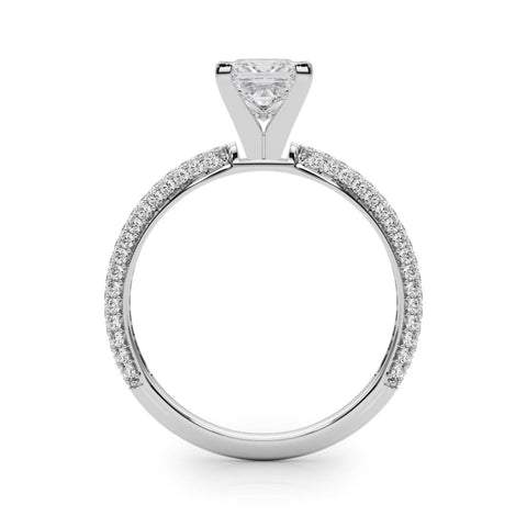 White gold Princess Solitaire with Pave Band and Four-Prong Setting