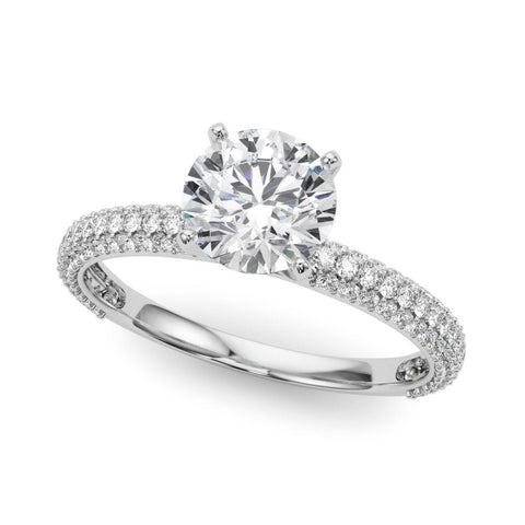 White gold Round Solitaire with Pave Band and Four-Prong Setting