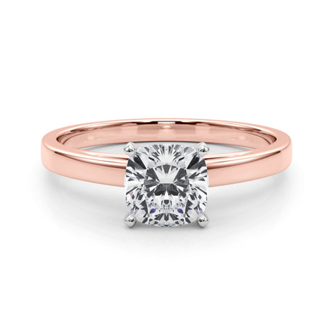 Rose gold Cushion Solitaire Diamond Engagement Ring with Four-Prong Setting on a Classic Band