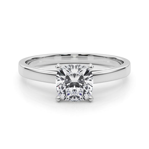 Platinum Cushion Solitaire Diamond Engagement Ring with Four-Prong Setting on a Classic Band