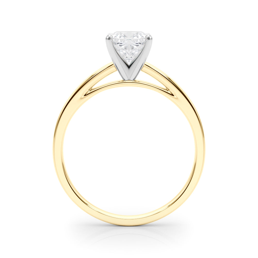 Yellow gold Cushion Solitaire Diamond Engagement Ring with Four-Prong Setting on a Classic Band