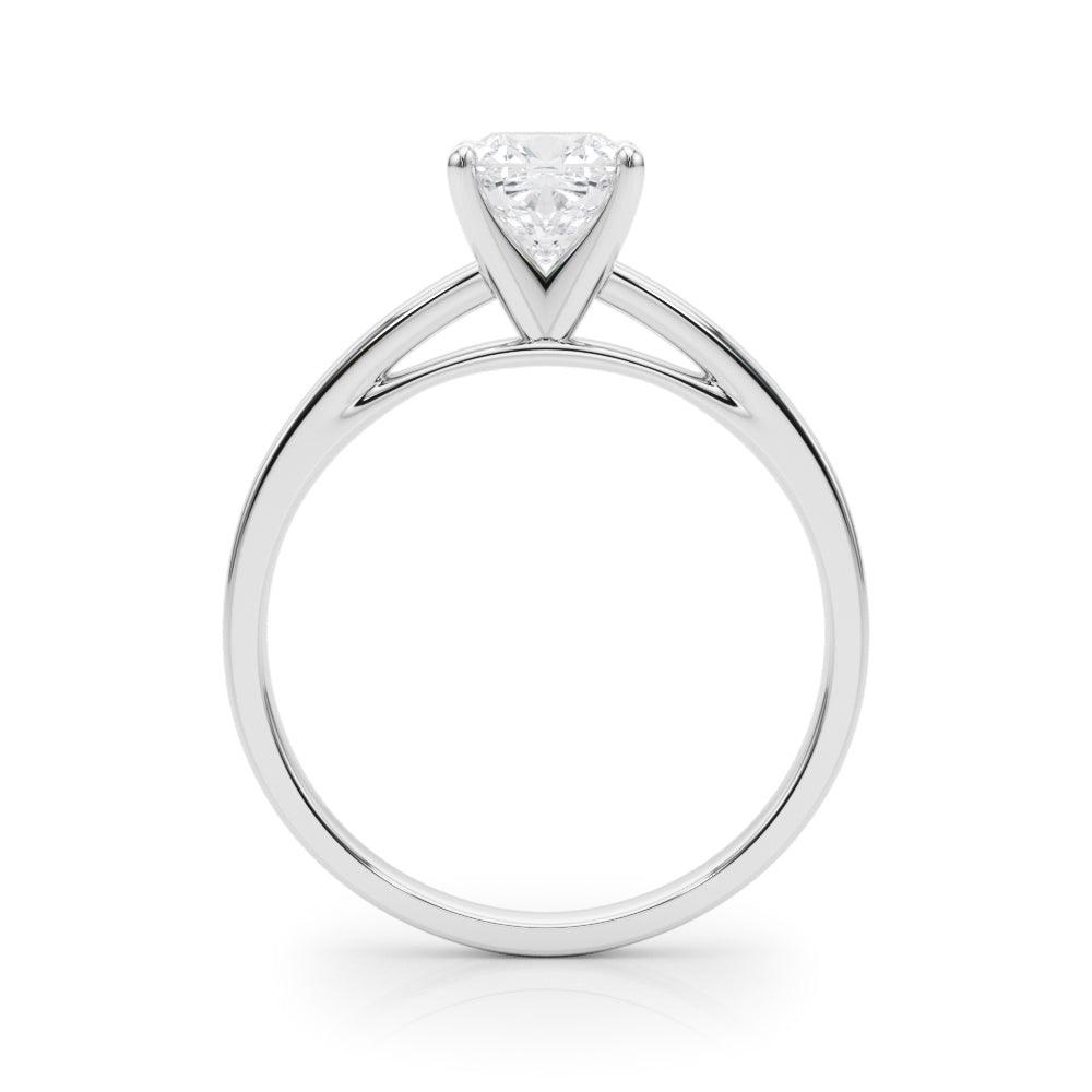 Silver Cushion Solitaire Diamond Engagement Ring with Four-Prong Setting on a Classic Band