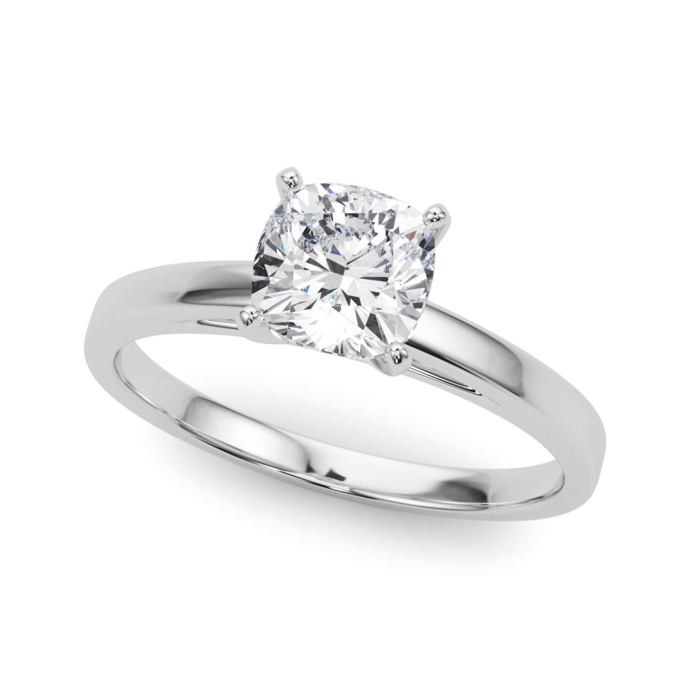 Platinum Cushion Solitaire Diamond Engagement Ring with Four-Prong Setting on a Classic Band