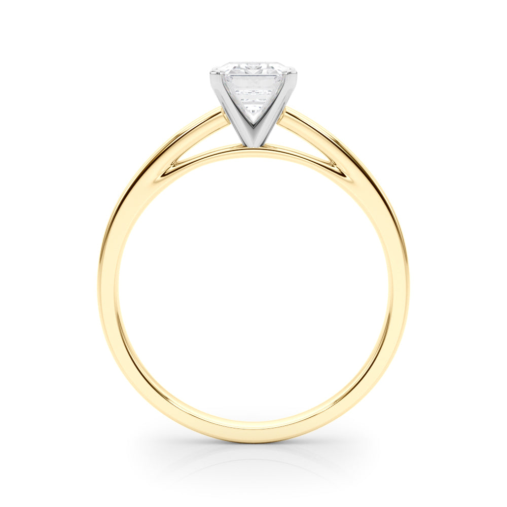 Yellow gold Radiant Solitaire Diamond Engagement Ring with Four-Prong Setting on a Classic Band
