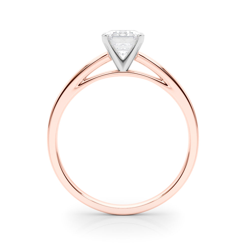 Rose gold Radiant Solitaire Diamond Engagement Ring with Four-Prong Setting on a Classic Band