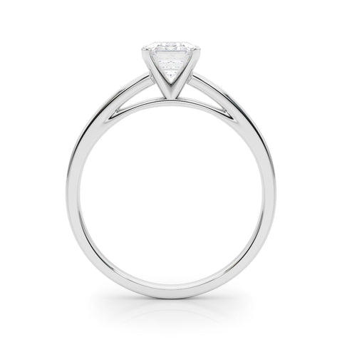 White gold Radiant Solitaire Diamond Engagement Ring with Four-Prong Setting on a Classic Band