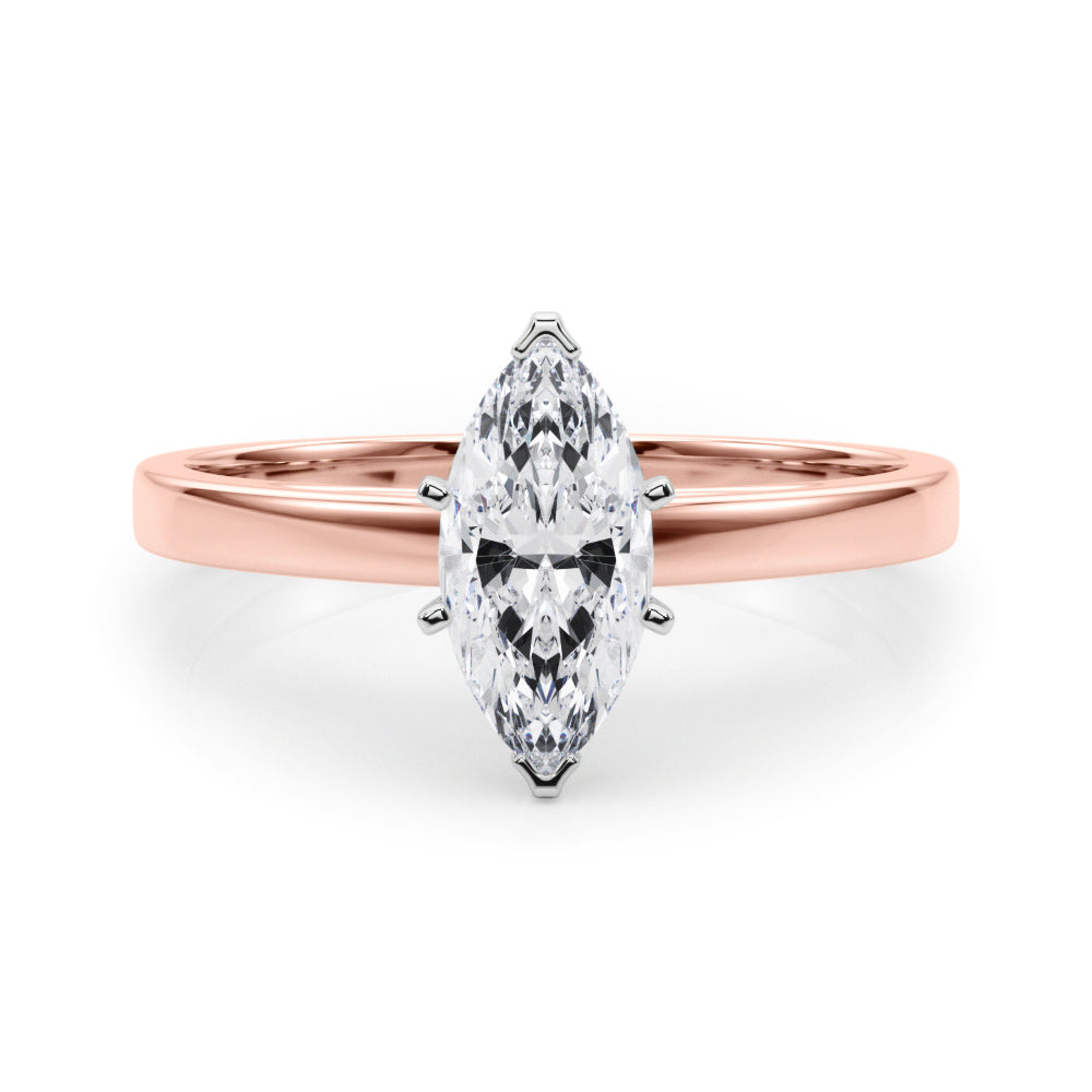Rose gold Marquise Solitaire Diamond Engagement Ring with Four-Prong Setting on a Classic Band