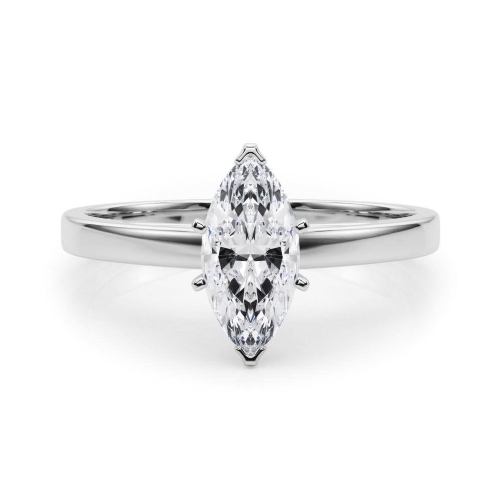 White gold Marquise Solitaire Diamond Engagement Ring with Four-Prong Setting on a Classic Band