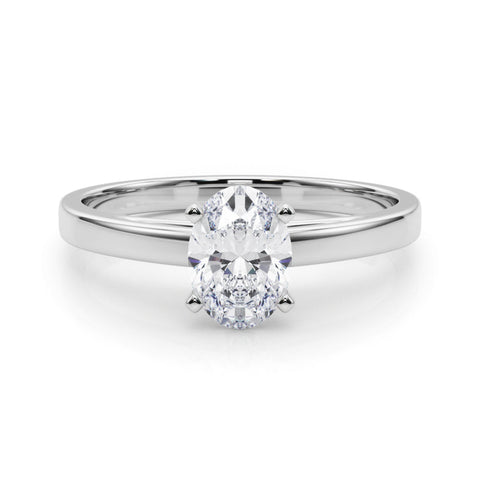 White gold Oval Solitaire Diamond Engagement Ring with Four-Prong Setting on a Classic Band