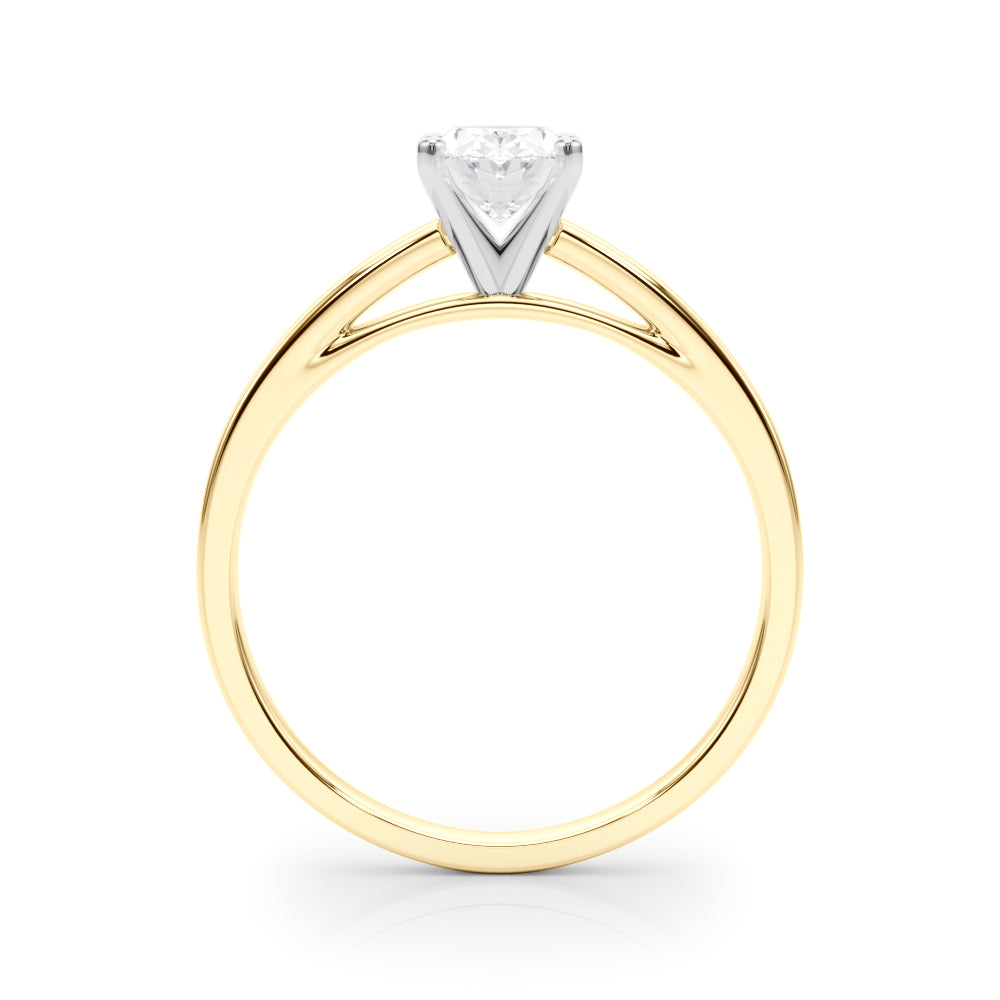 Yellow gold Oval Solitaire Diamond Engagement Ring with Four-Prong Setting on a Classic Band