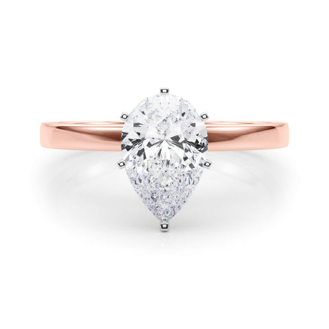 Rose gold Pear Solitaire Diamond Engagement Ring with Four-Prong Setting on a Classic Band