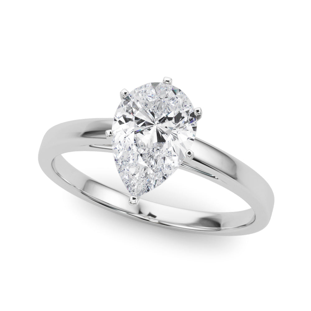 Platinum Pear Solitaire Diamond Engagement Ring with Four-Prong Setting on a Classic Band