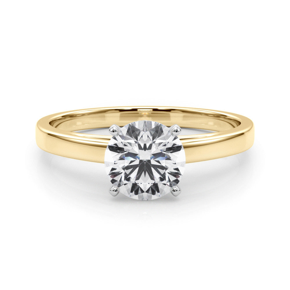 Yellow gold Round Solitaire Diamond Engagement Ring with Four-Prong Setting on a Classic Band