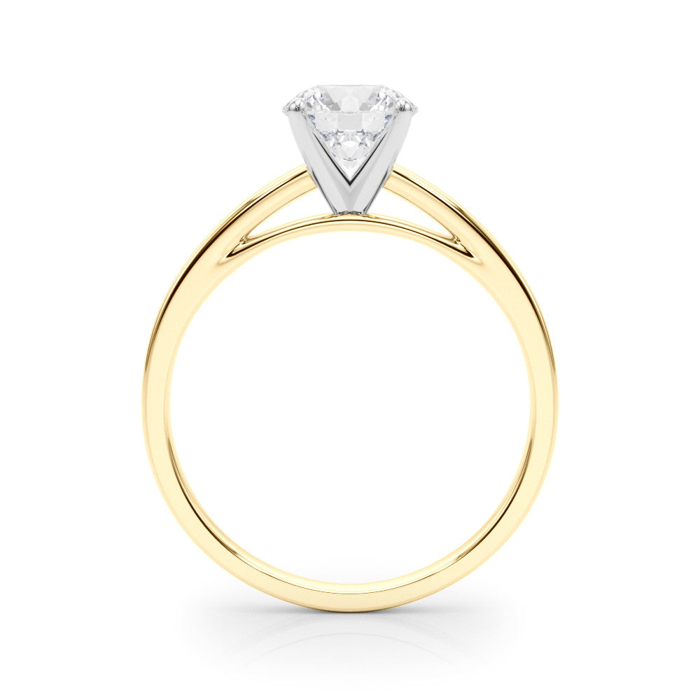Yellow gold Round Solitaire Diamond Engagement Ring with Four-Prong Setting on a Classic Band