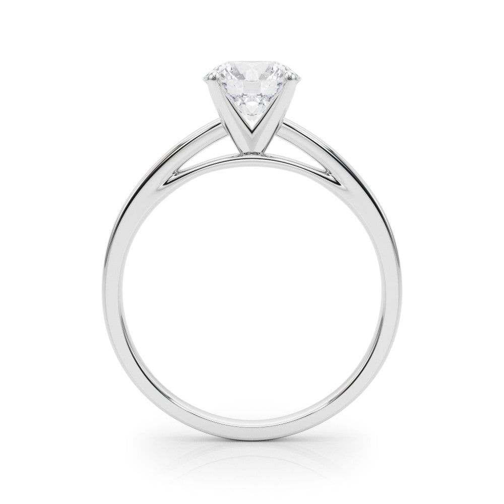 Platinum Round Solitaire Diamond Engagement Ring with Four-Prong Setting on a Classic Band