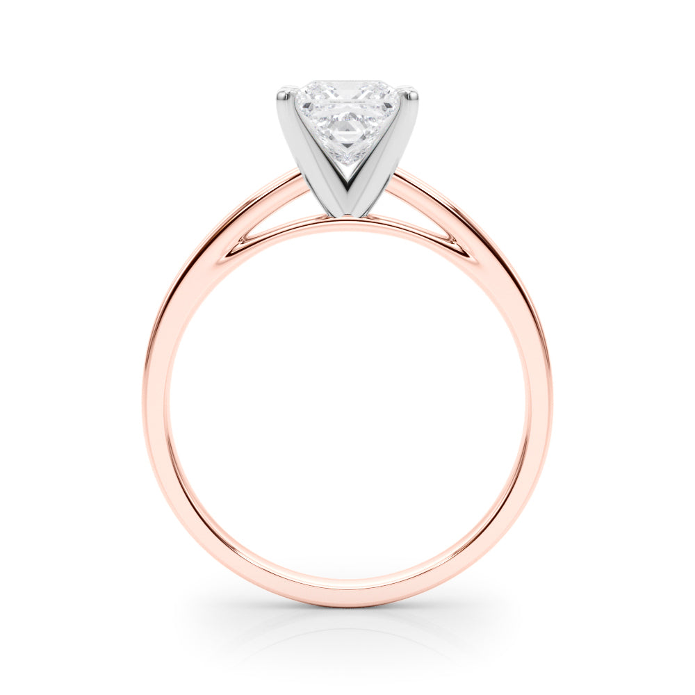 Rose gold Princess Solitaire Diamond Engagement Ring with Four-Prong Setting on a Classic Band