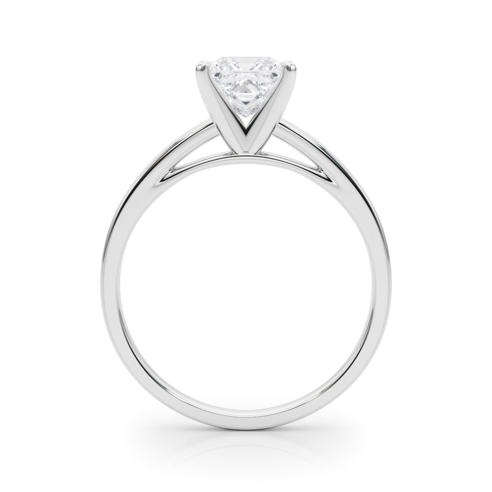 Silver Princess Solitaire Diamond Engagement Ring with Four-Prong Setting on a Classic Band