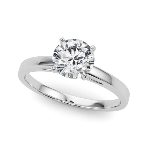 Platinum Round Solitaire Diamond Engagement Ring with Four-Prong Setting on a Classic Band