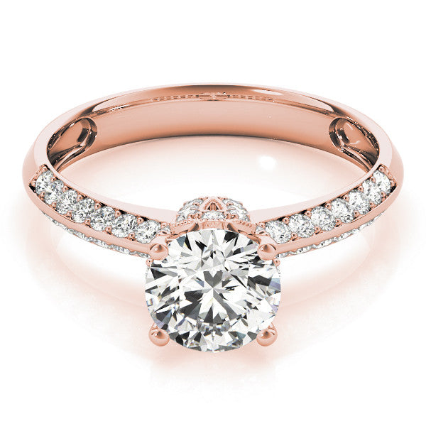 Rose gold Round Solitaire Split Shank Pave Diamond Engagement Ring with Four-Prong Setting