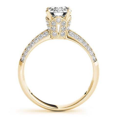Yellow gold Round Solitaire Split Shank Pave Diamond Engagement Ring with Four-Prong Setting