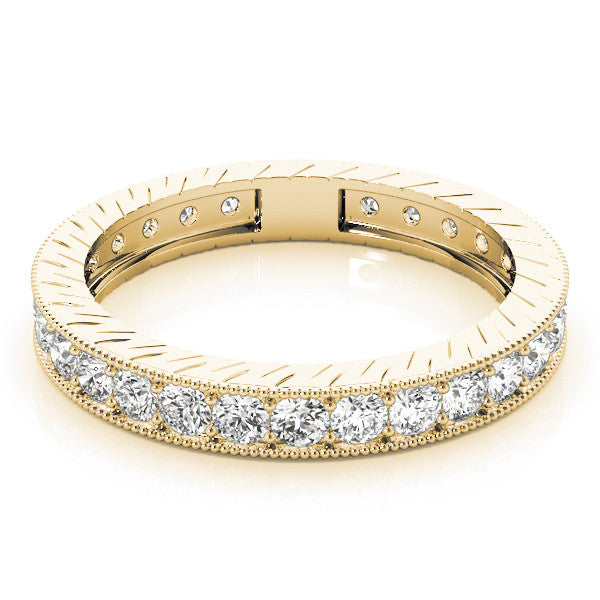 Yellow gold Round Cut Diamond Milgrain Bezel Set Eternity Band